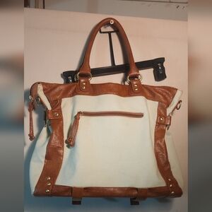 Brown and Cream Women's Tote Bag